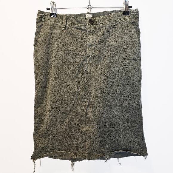 Gap Reworked Green Print Girlfriend Skirt Grunge Distressed Midi Casual Size‎ 6 - Picture 1 of 11
